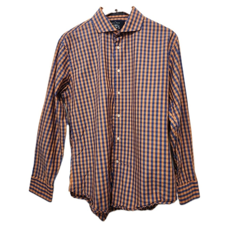 Savile Row Men's Button Up Dress Shirt 16 32-33  Orange Blue Check 100% Cotton
